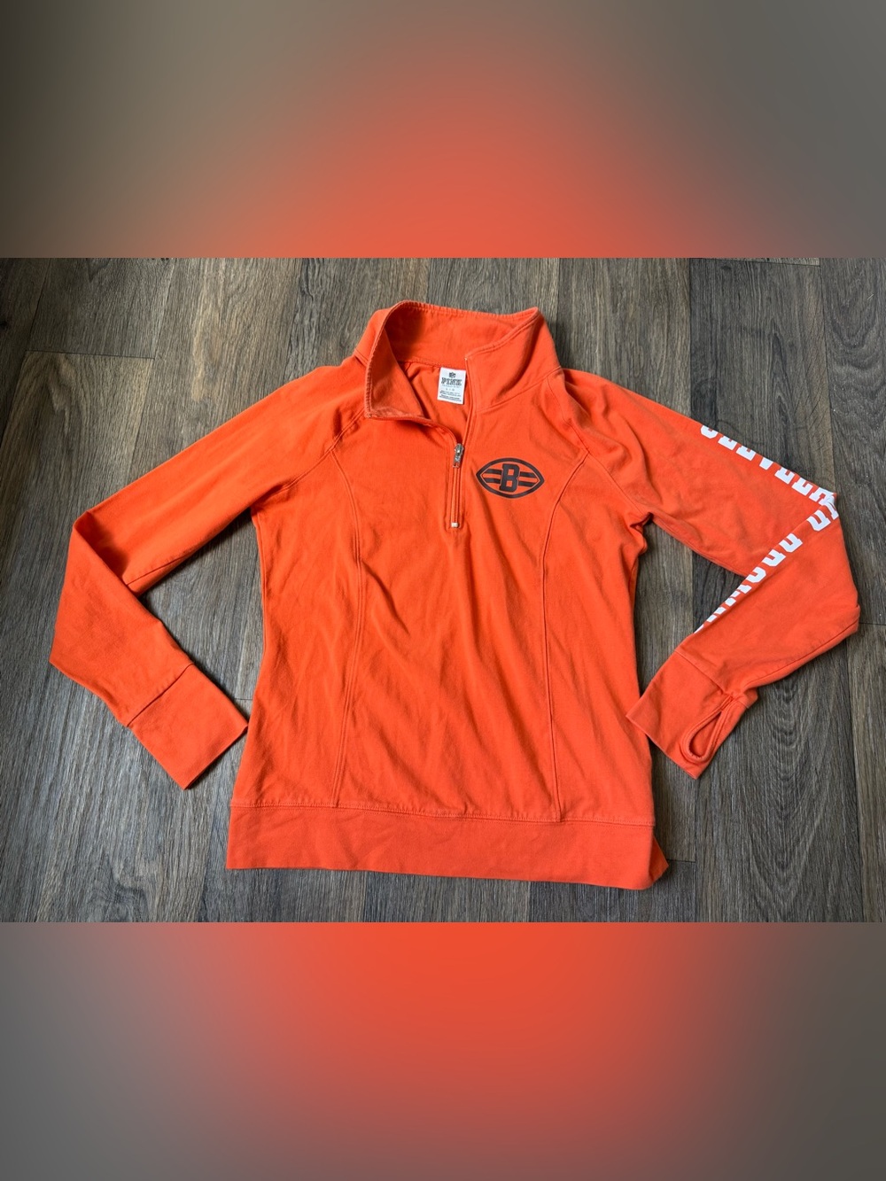 VS Pink Cleveland Browns Appliqué Pullover Hoodie 1/4 Zip Orange Women’s L